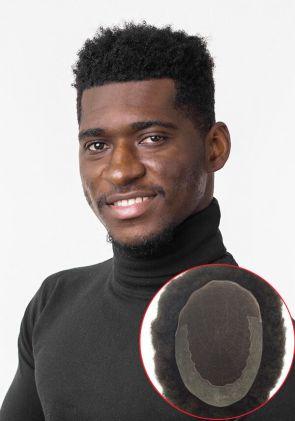 Haarsystem mit afroamerikanischem Haar, Lace vorne, Folie hinten und seitlich